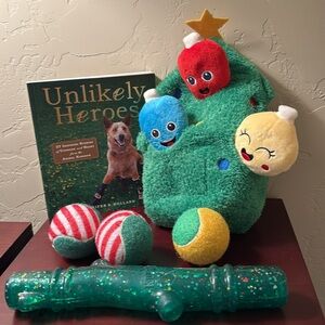 Dog Lover Christmas-Kong Dog Chew, “Unlikely Heroes”, 3 Balls & Hide/Seek Toy.
